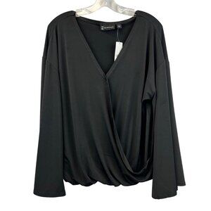 New York & Company Surplice Long Bell Sleeve Top V-Neck Black Size Small New